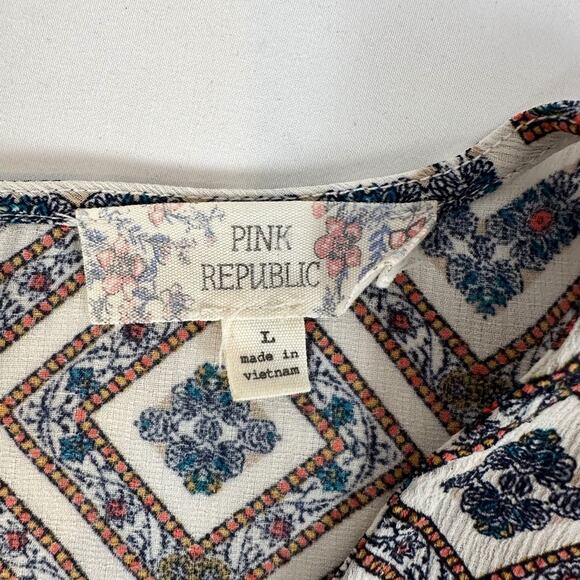 Pink Republic Aztec Short Sleeve Multicolored High Low Womens Blouse  Size L - Picture 10 of 13